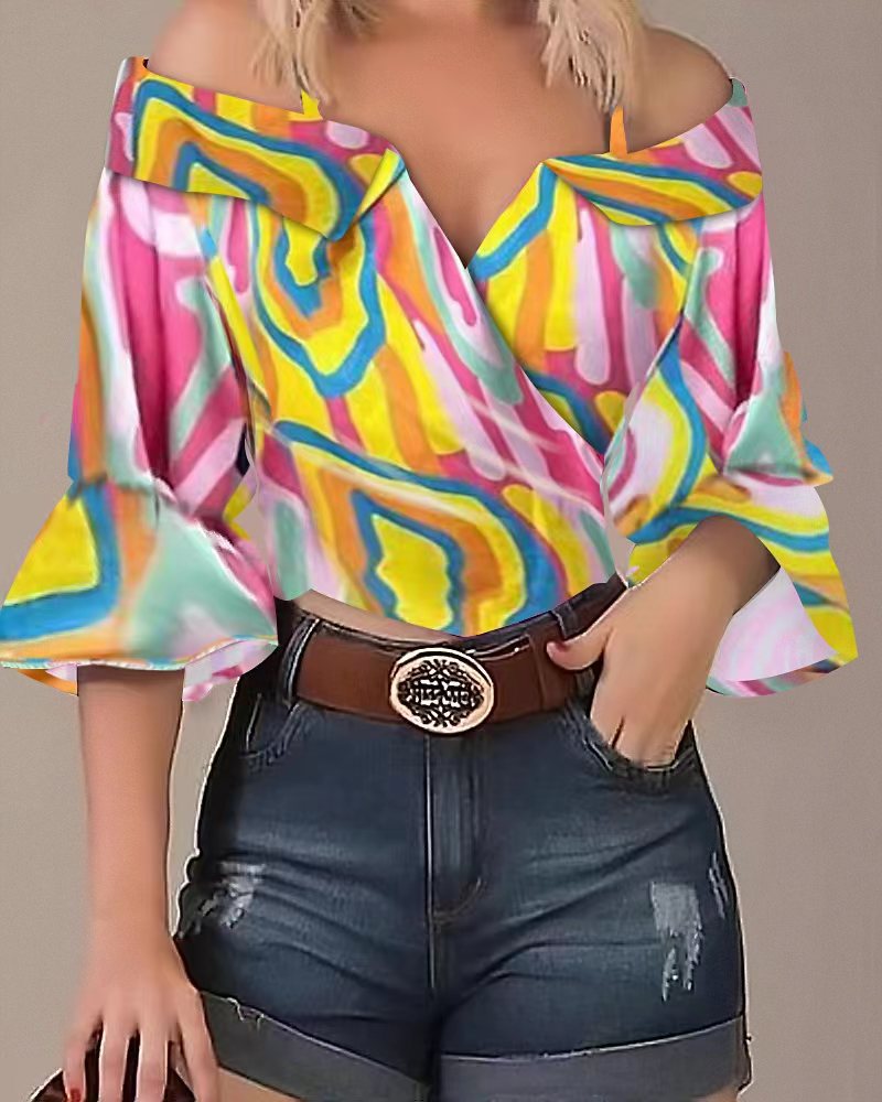 Damen Off-Shoulder Bluse mit buntem Streifenmuster und weiten Ärmeln Stalluxe