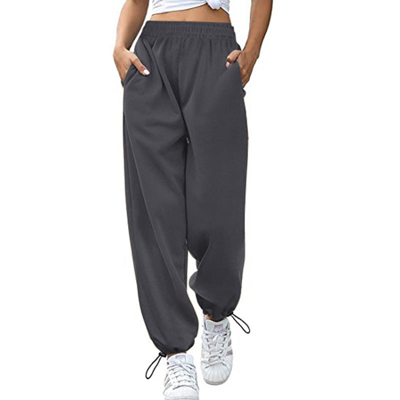 Damen lässige Sporthose mit hohem Bund und seitlichen Taschen Stalluxe