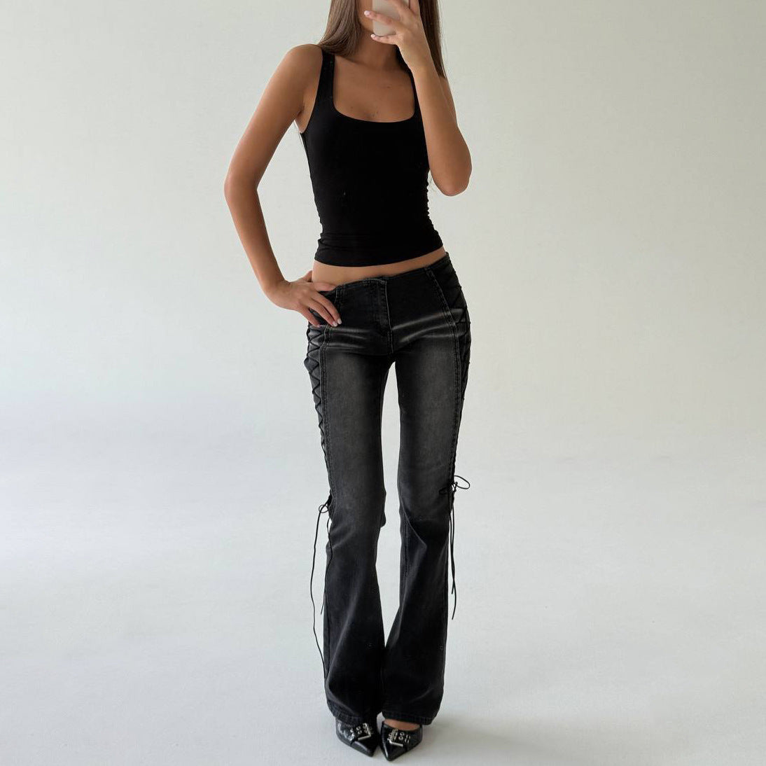 Damen Flared Jeans mit innovativem Schnür-Design Stalluxe