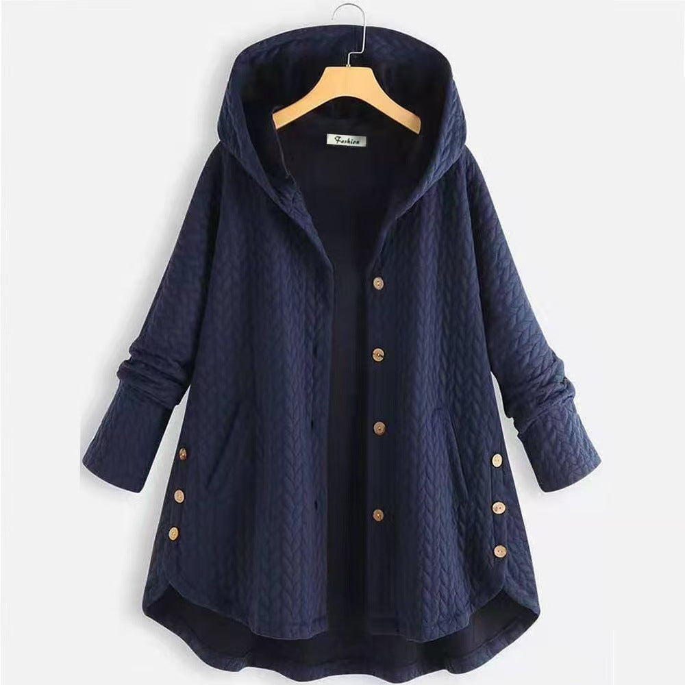 Damen gemusterte Kapuzenjacke mit Knopfdetails und großen Taschen Stalluxe