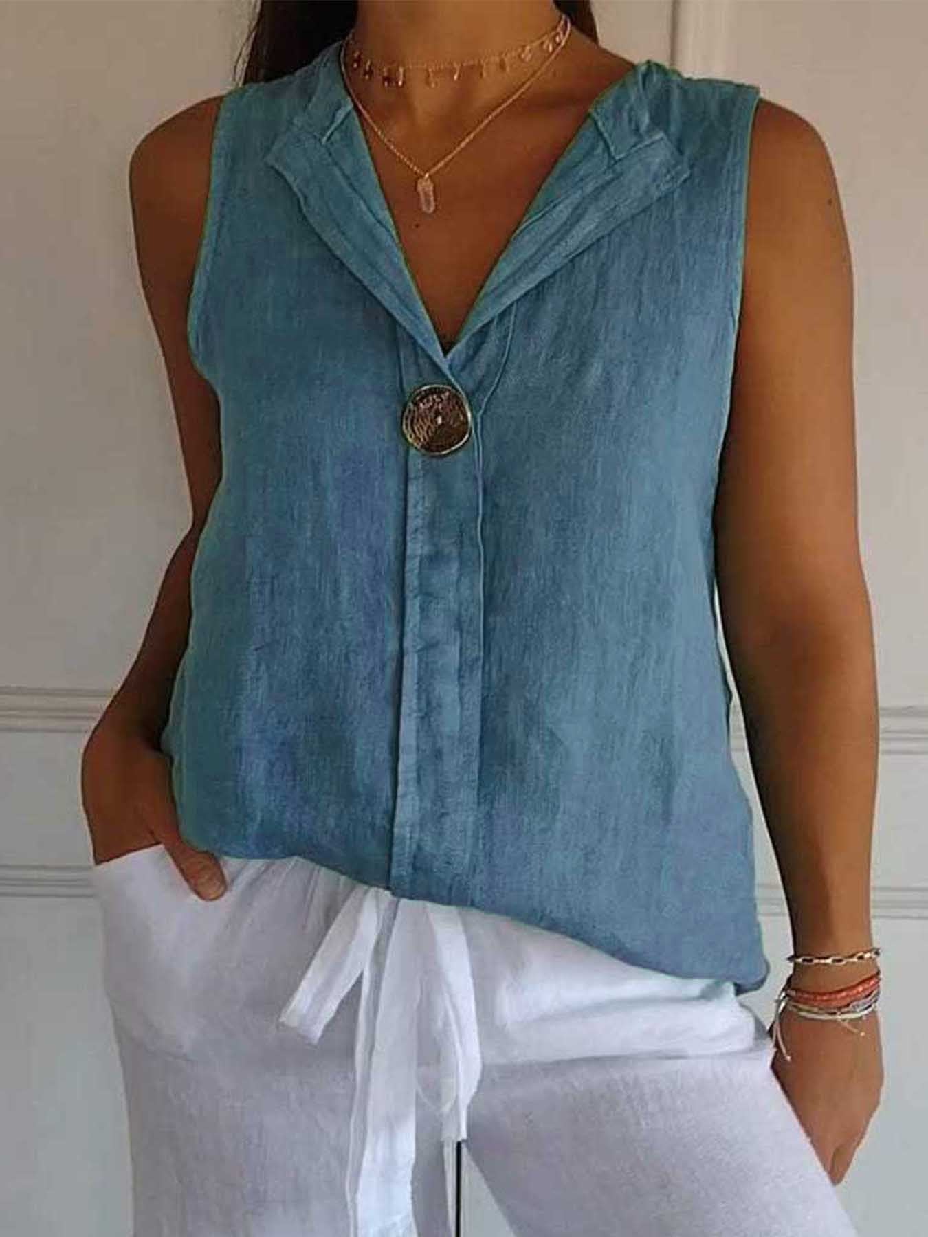 Damen Leichte Leinenbluse mit eleganter Knopfleiste Stalluxe