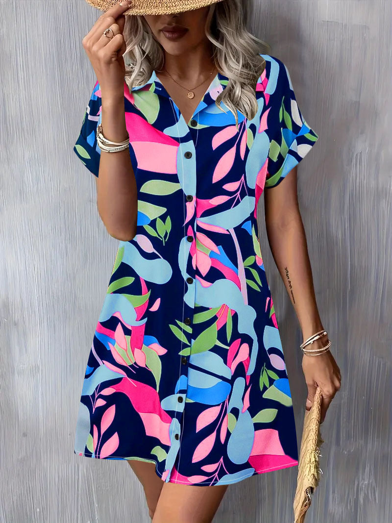 Damen Kurzarm Knopfverschluss Shift Kleid Stalluxe