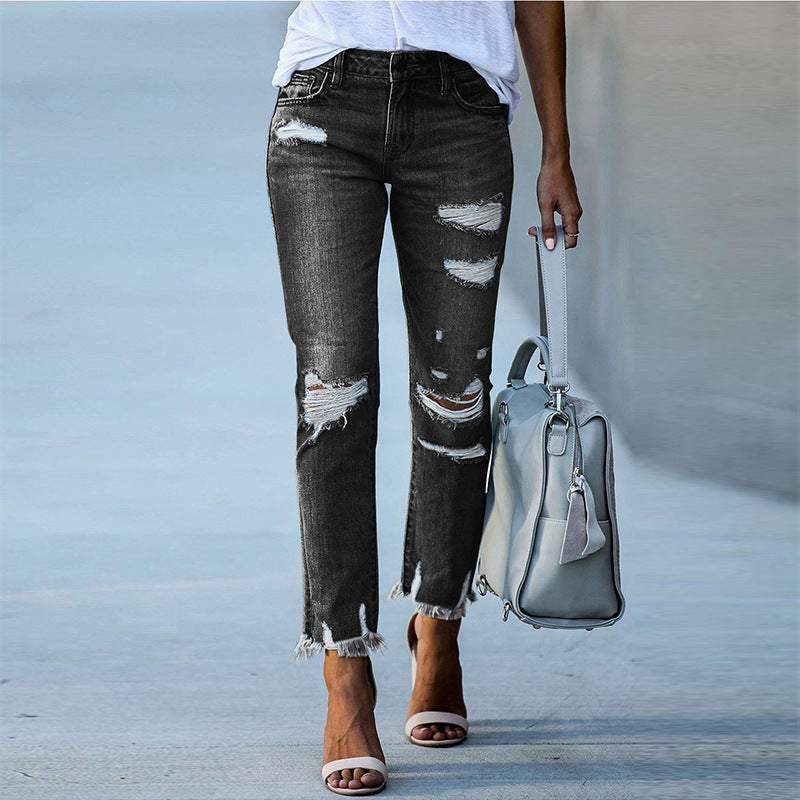 Damen destroyed Jeans mit fransigen Säumen und modischen Rissen Stalluxe