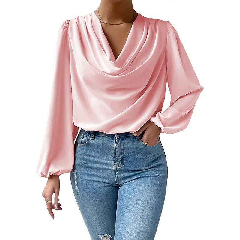 Women's Draped Cowl Neck Blouse Stalluxe