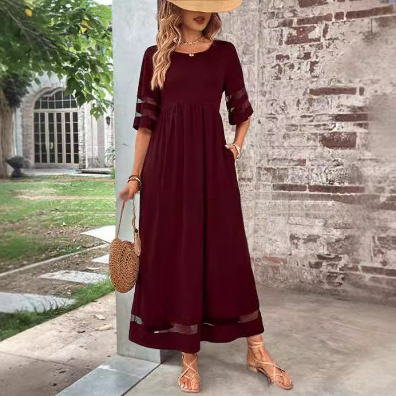 Damen luftiges Maxikleid mit transparenten Ärmeln und charmantem Schnitt Stalluxe