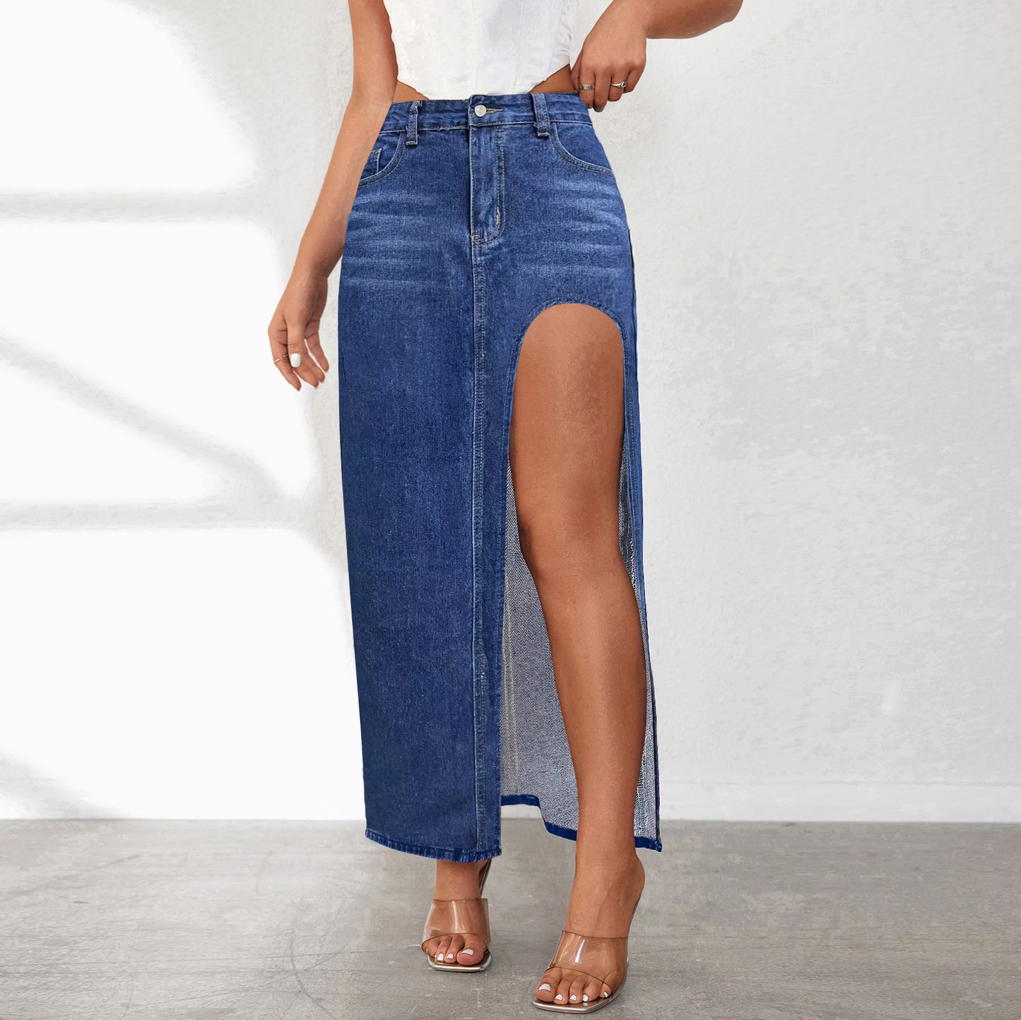 Damen Jeansrock mit hohem Schlitz und lässigem Schnitt Stalluxe