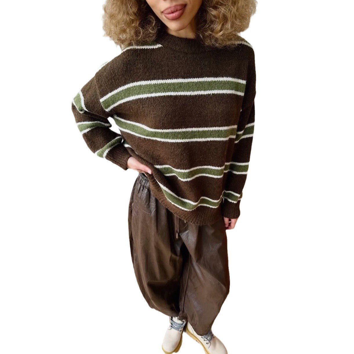 Damen Grob gestrickter Pullover mit ausgefallenem Streifenmuster Stalluxe