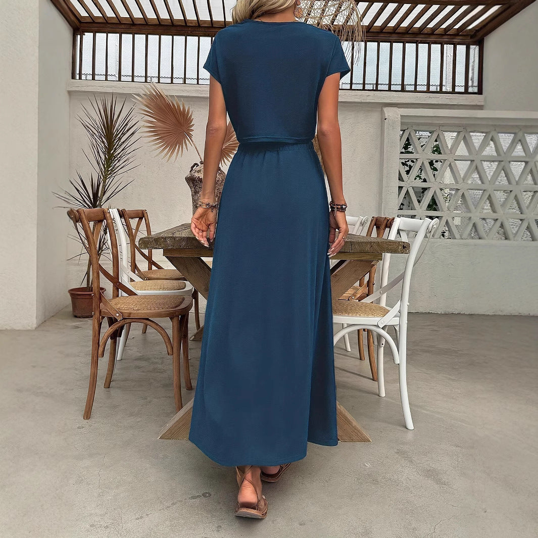 Damen Zweiteiliges Outfit mit cropped Oberteil und hohem Schlitzrock Stalluxe