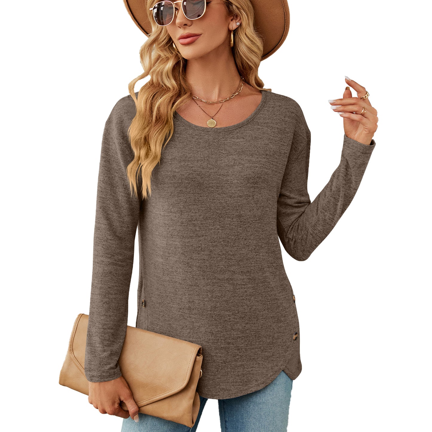 Damen lässiges Longsleeve Oberteil mit modernen Knopfdetails Stalluxe