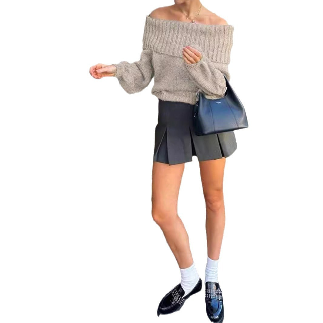 Damen Oversized Pullover mit weitem Kragen und Rippstrick Stalluxe
