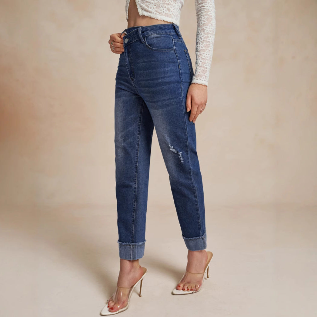 Damen elegante High-Waist Jeans mit modischem Used-Look Stalluxe