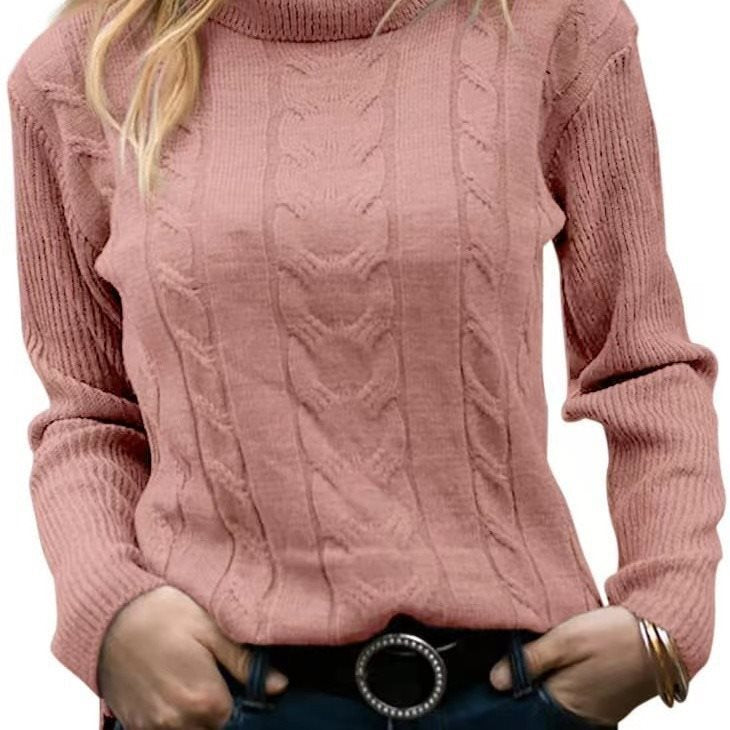 Damen Strickpullover mit hohem Kragen und strukturiertem Zopfmuster Stalluxe