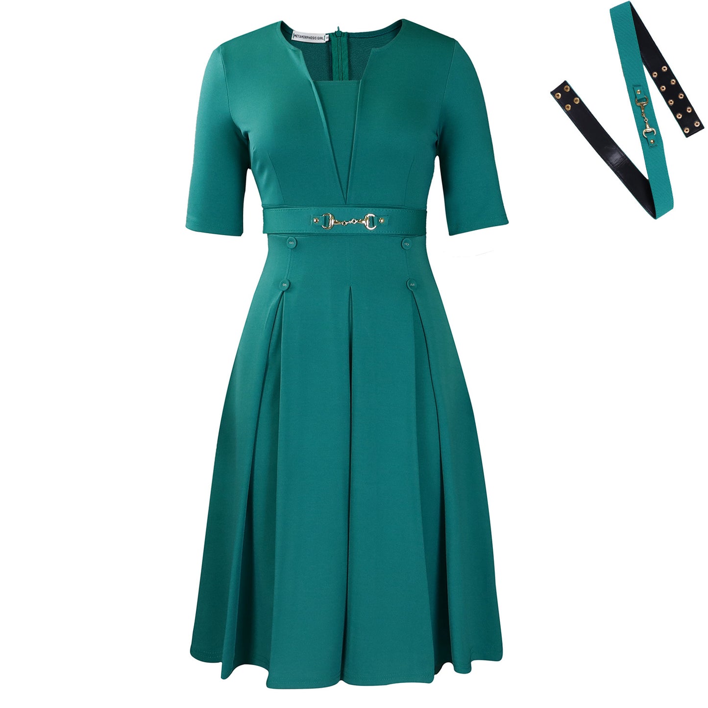 Damen Elegantes Midikleid mit figurschmeichelndem Schnitt und dekorativem Gürtel Stalluxe Grün