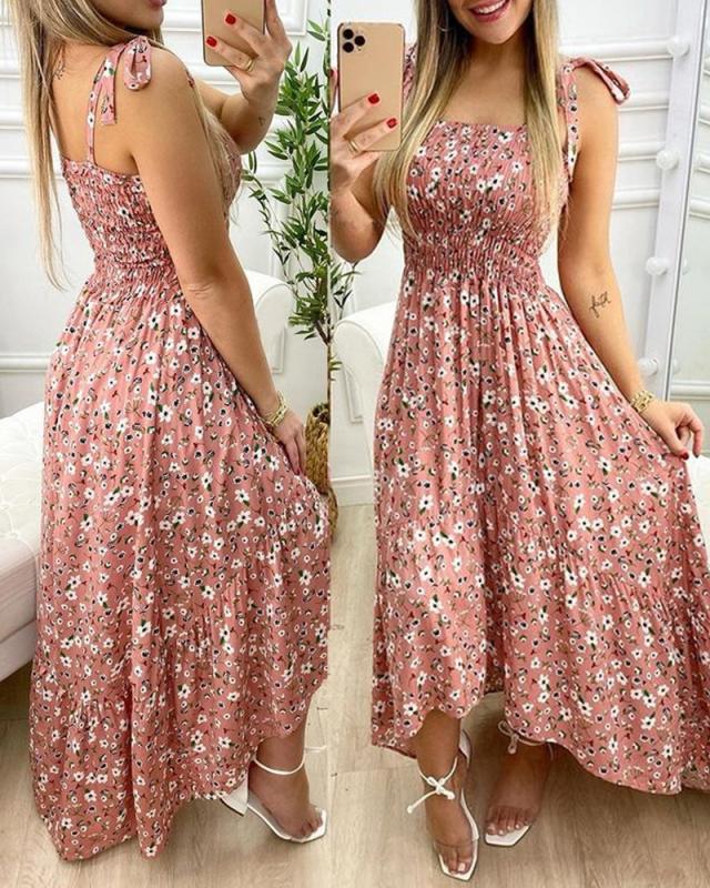 Damen Smocked Floral Maxi Kleid Stalluxe