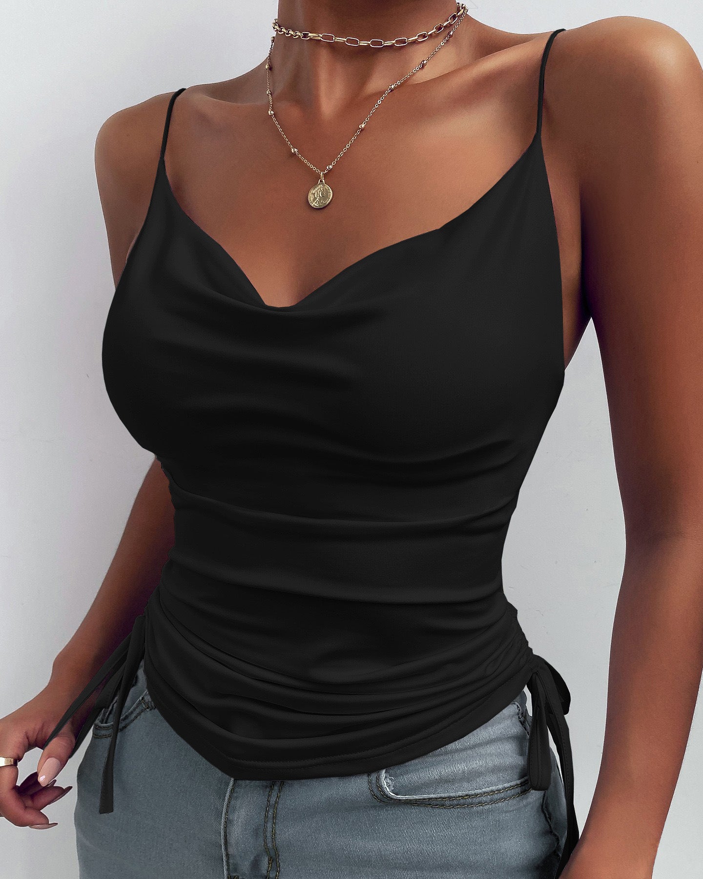 Damen modisches Satin-Spaghetti-Top mit Leopardenmuster und verstellbaren Rädchen Stalluxe