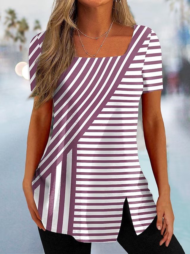 Damen Tunika mit modernem diagonalen Streifenmuster und eleganten Schlitz-Details Stalluxe