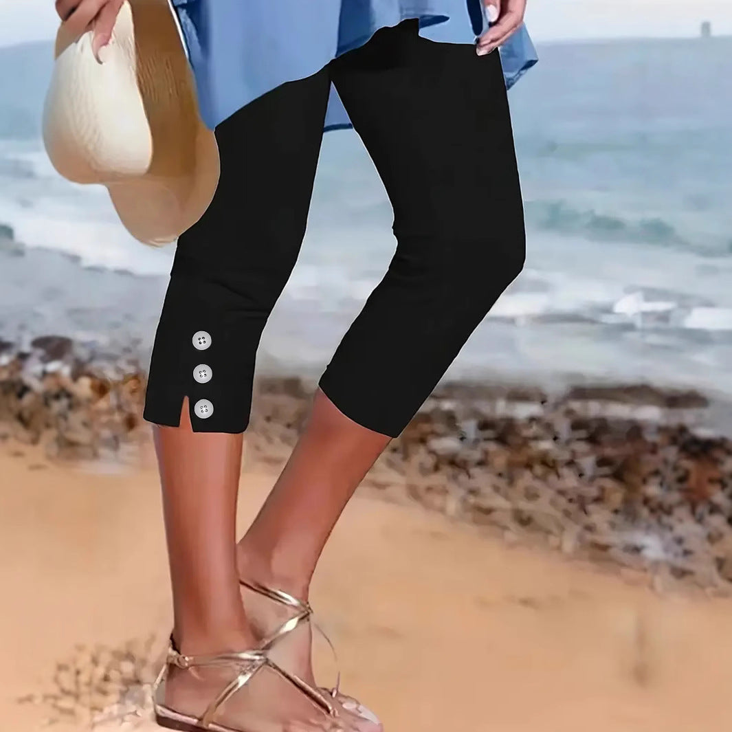 Damen Capri-Hose mit modischen Knopfdetails Stalluxe