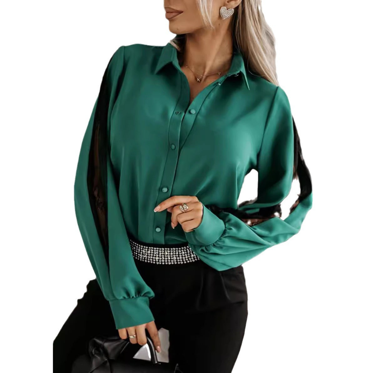Damen elegante Bluse mit Spitzendetails und lockerem Schnitt Stalluxe