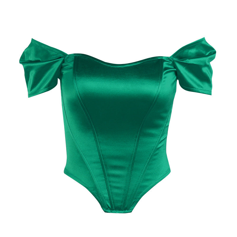 Damen Satin Off-Shoulder Korsett Bodysuit Stalluxe