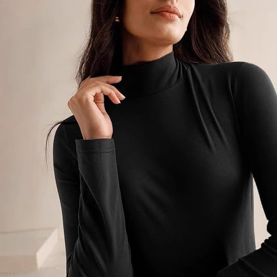 Damen Elegantes Langarm Maxikleid mit hohem Kragen und fließendem Rock Stalluxe
