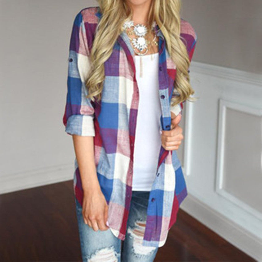 Damen Karierte Bluse im lässigen Oversized-Stil mit langen Ärmeln und Knopfdetails Stalluxe