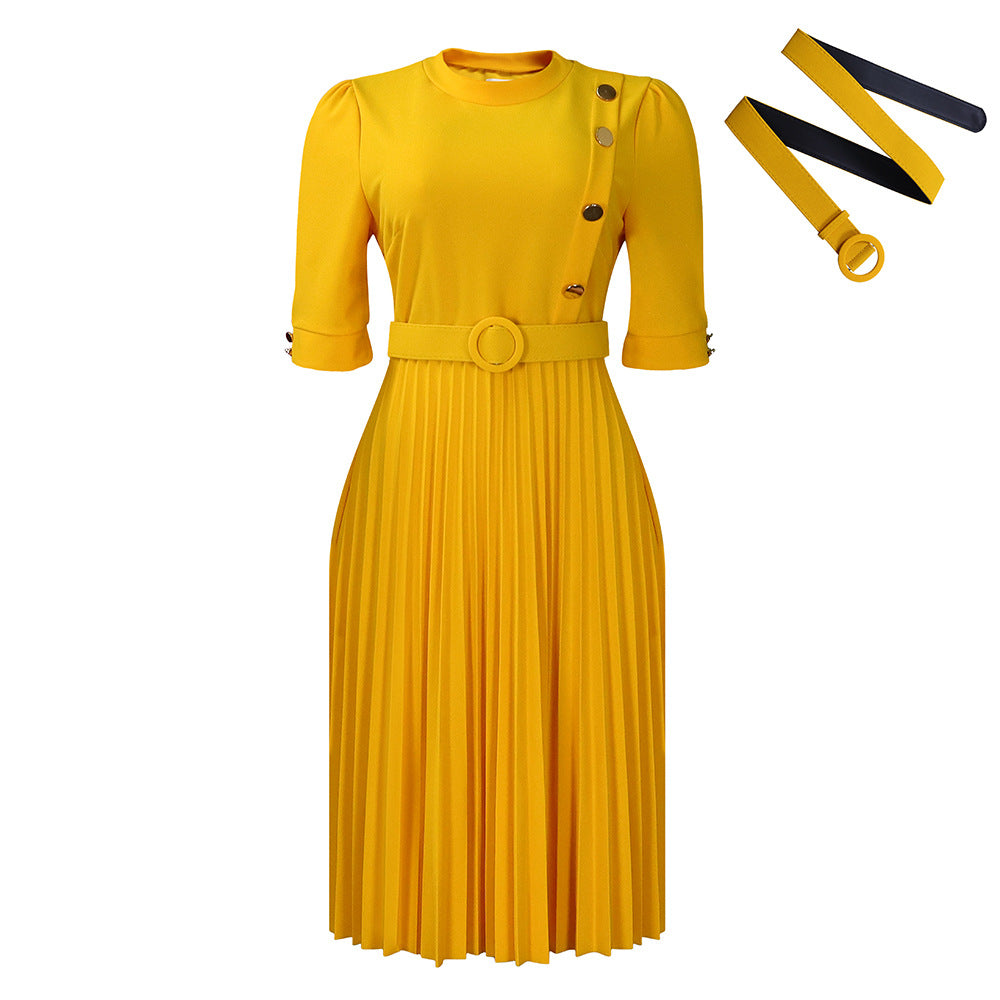 Damen Plissee-Kleid mit Knopfdetails und Taillengürtel Stalluxe