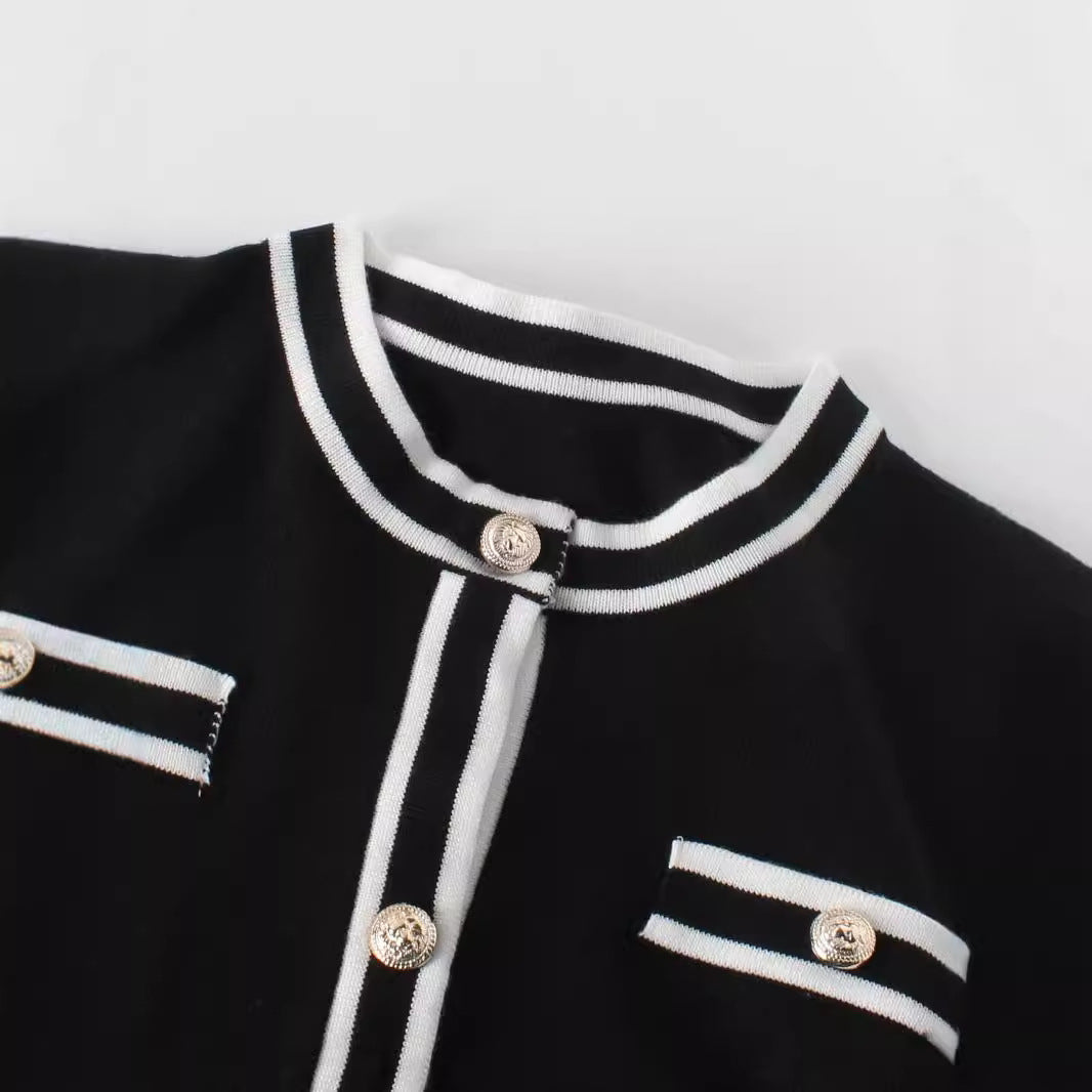 Damen eleganter und bequemer Strickjacke mit Kontraststreifen Stalluxe