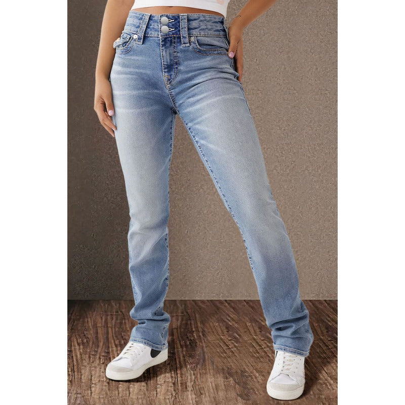 Damen Hochtaillierte Jeans mit modischem Knopfverschluss und schmalem Schnitt Stalluxe