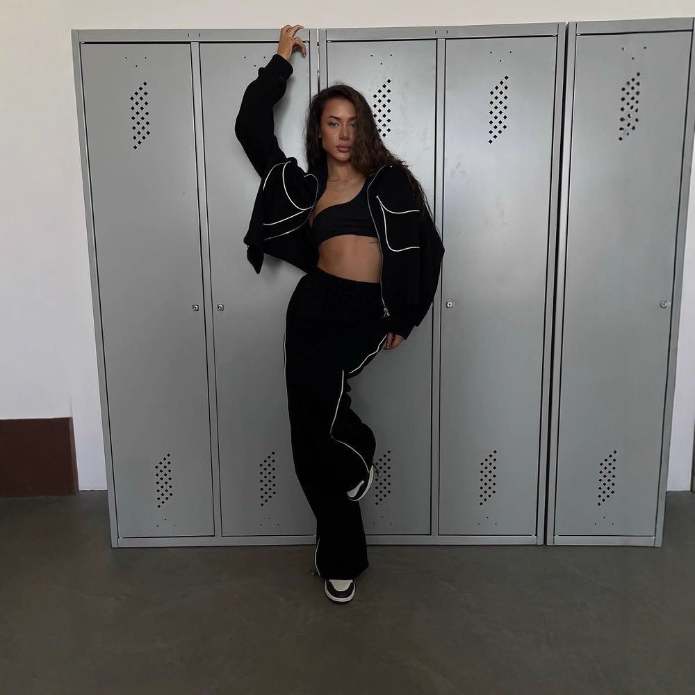 Damen lässiges Sportanzug-Set mit modischer Jacke und weit geschnittenen Hosen Stalluxe