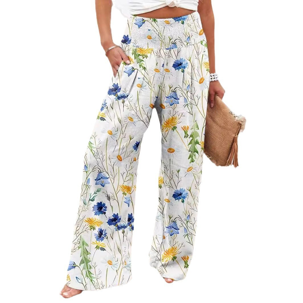 Damen Palazzo-Hosen mit floralem Druck und elastischem Bauchbund Stalluxe