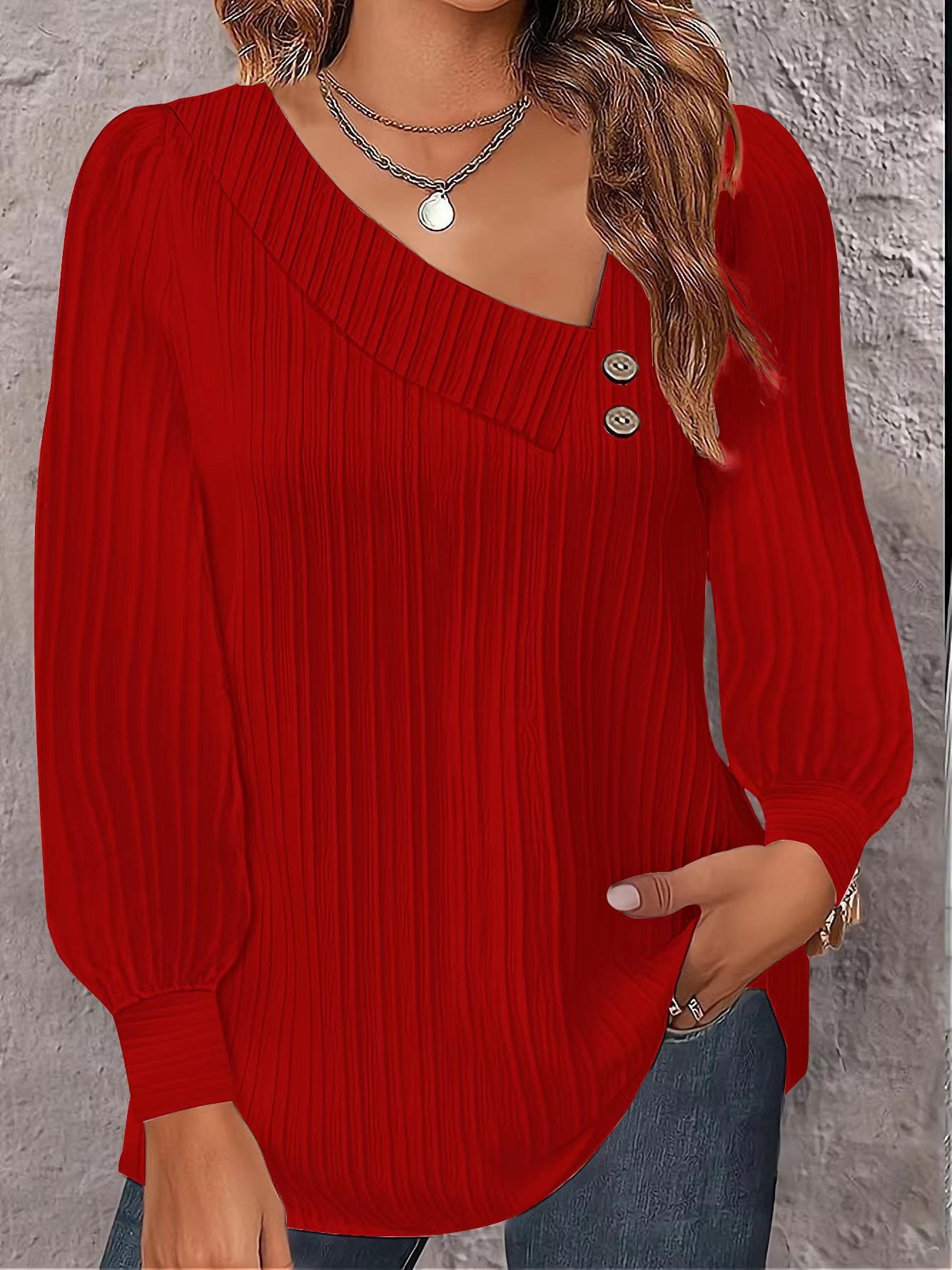 Damen Elegante Oberteil mit strukturiertem Rippdesign und Knopfdetails Stalluxe
