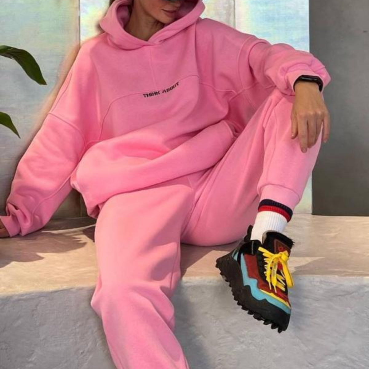 Damen lässiger Fleece-Jogginganzug mit oversized Hoodie und bequemer Hose Stalluxe