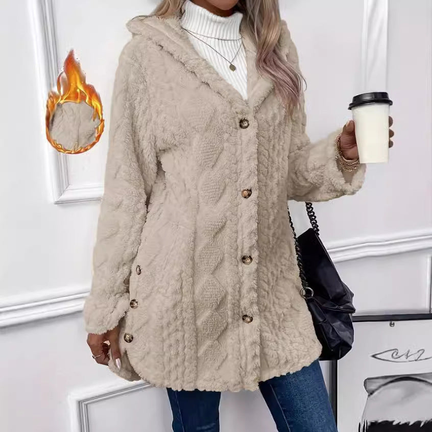 Damen Teddy-Jacke mit Kapuze und Knopfdetail Stalluxe