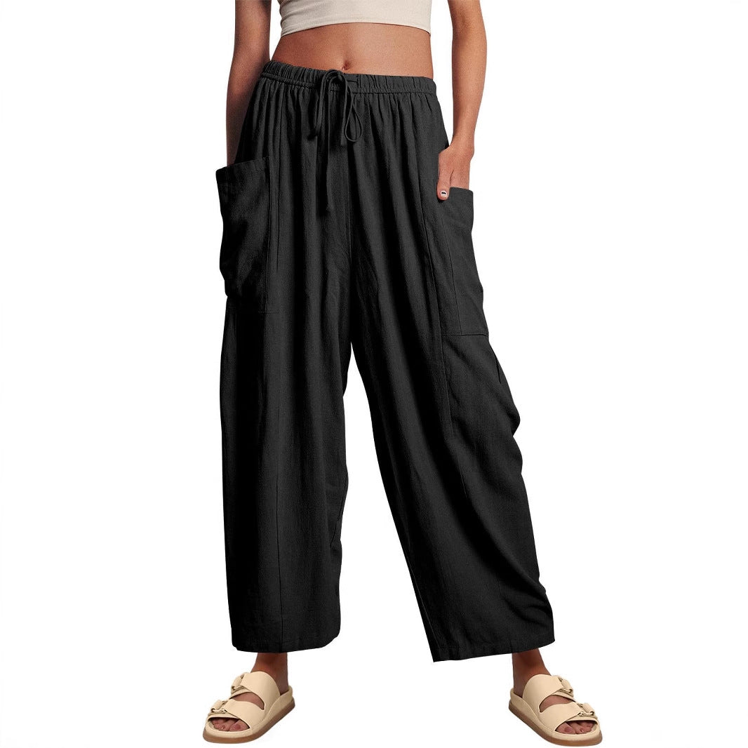 Damen Weit geschnittene Sommerhose mit elastischem Bund und praktischen Seitentaschen Stalluxe