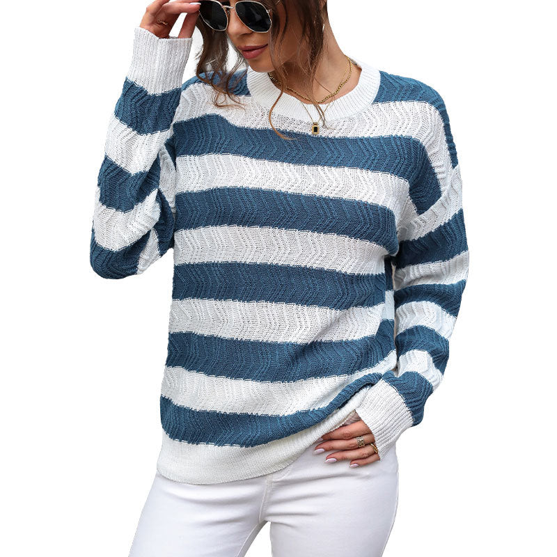 Damen gestreifter Strickpullover mit lässigem Schnitt und hohem Kragen Stalluxe