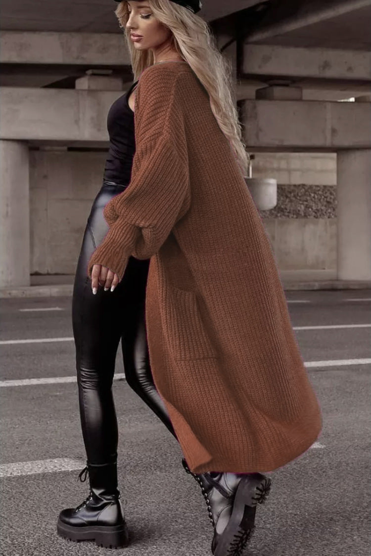 Damen Langer Strickcardigan mit tieferem Rückensaum und lässigem Schnitt Stalluxe