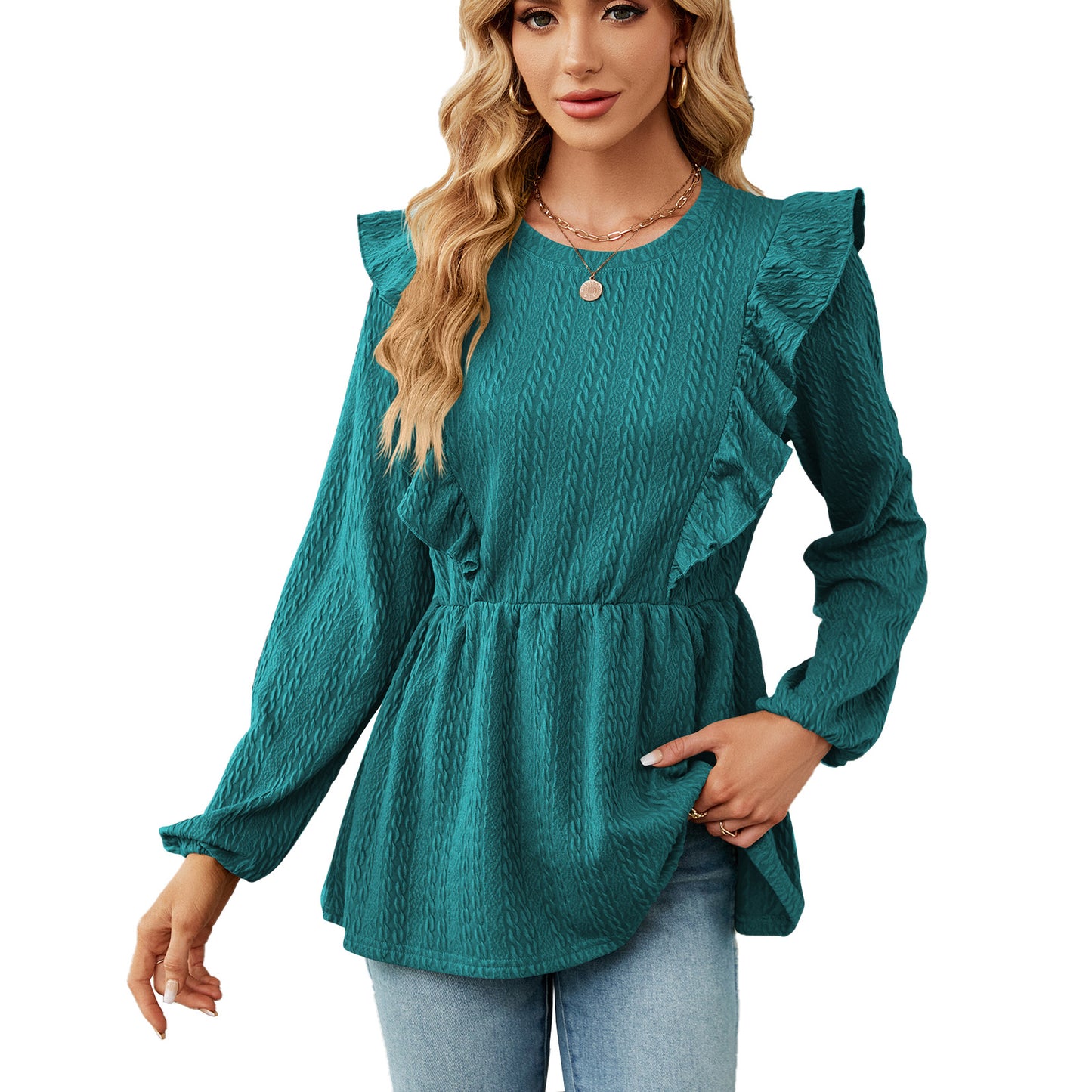 Damen trendiges Blusenshirt mit Rüschendetails und elastischem Bund Stalluxe