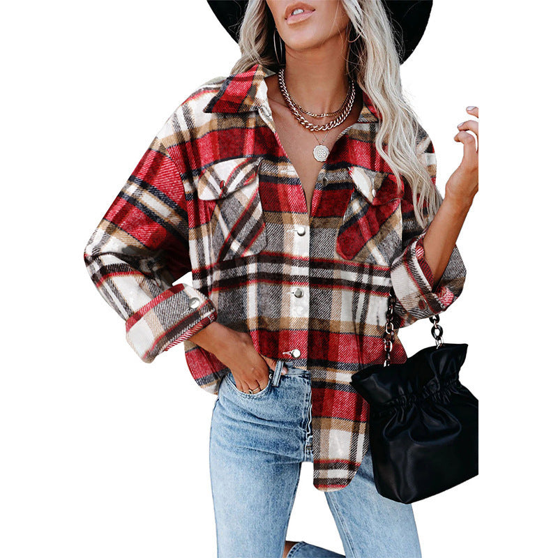 Damen Oversized Flanellbluse mit kariertem Muster und Knopfdetails Stalluxe