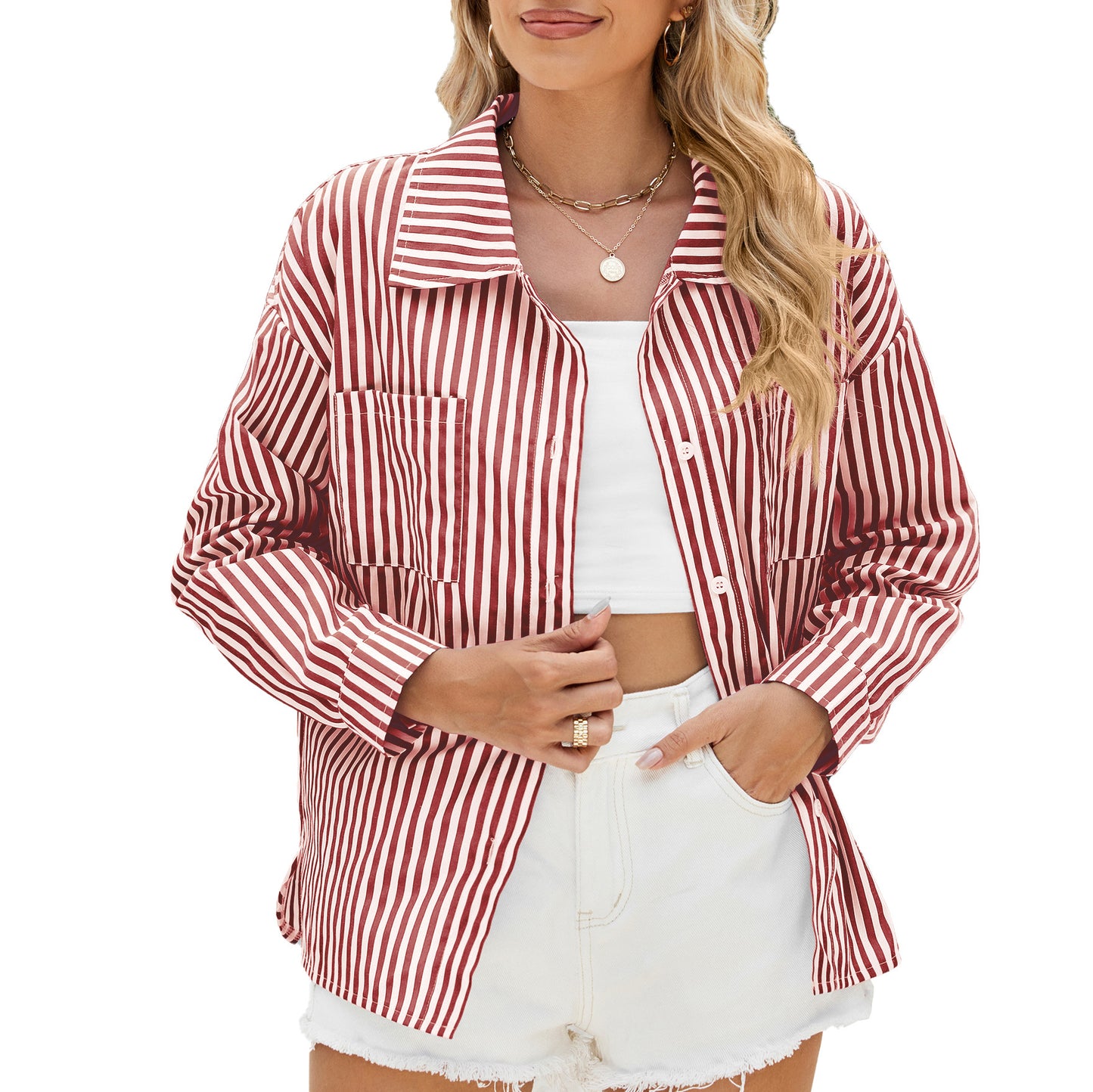 Damen gestreiftes Oversized-Hemd mit praktischen Taschen und modischem Schnitt Stalluxe