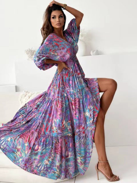 Damen Maxikleid mit floralem Design und hohem Schlitz Stalluxe