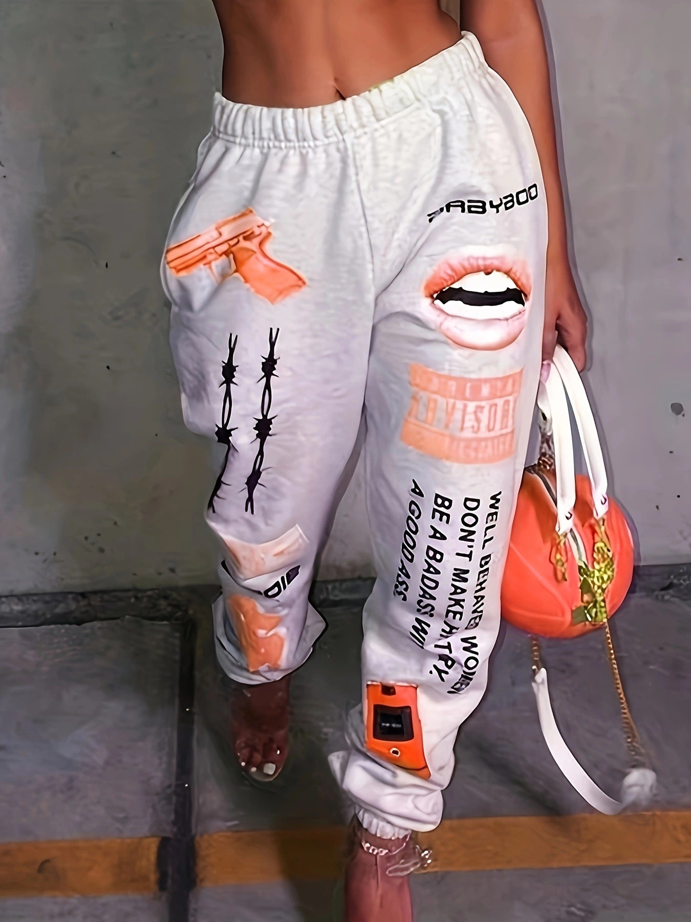 Damen lässige Sporthose mit auffälligen Schriftzügen und Grafikdesign Stalluxe
