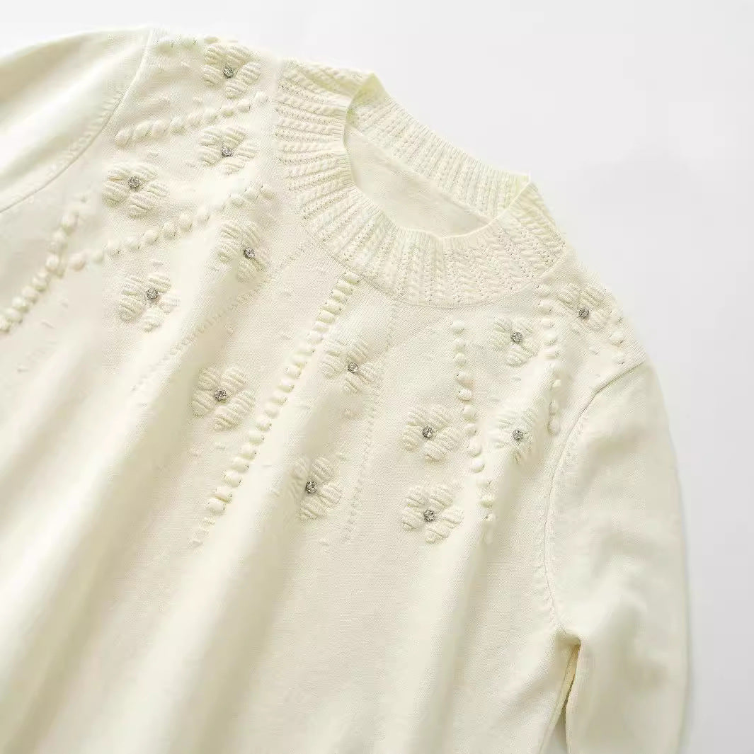 Damen Eleganter Strickpullover mit floralem Muster und Rundhalsausschnitt Stalluxe