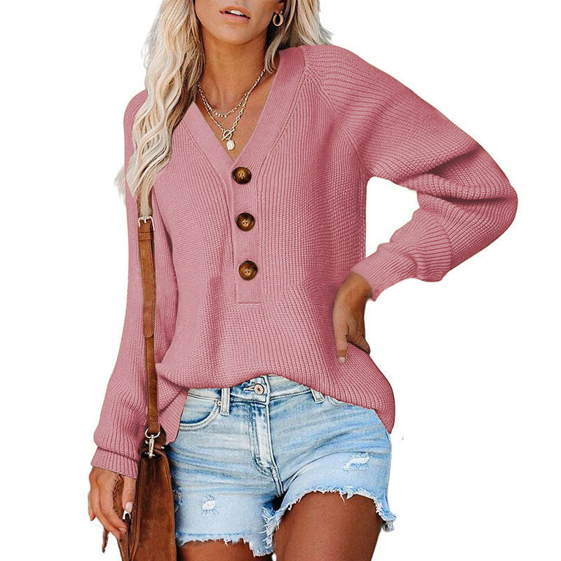 Damen Strickpullover mit V-Ausschnitt und Knopfdetails Stalluxe