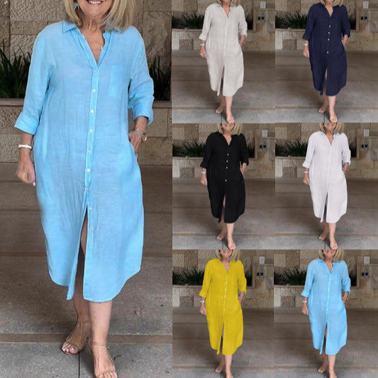 Damen Leichtes Sommerkleid mit Knopfleiste und langen Ärmeln Stalluxe