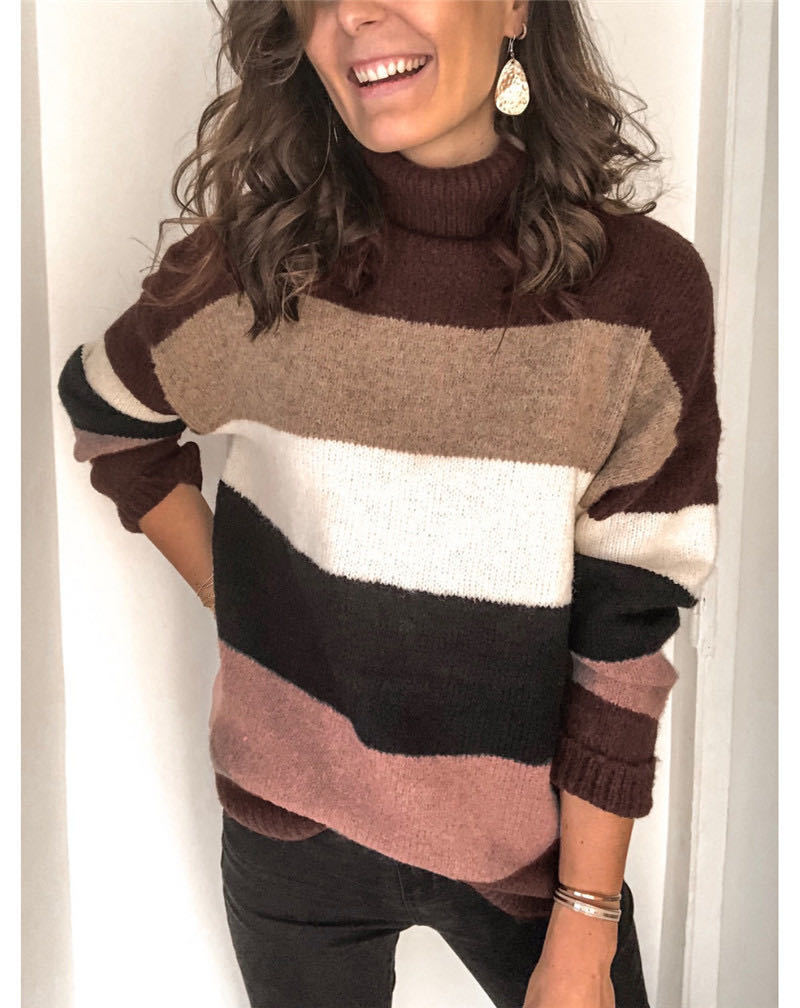 Damen modischer Strickpullover mit lässigem Rollkragen und farbiger Blockgestaltung Stalluxe