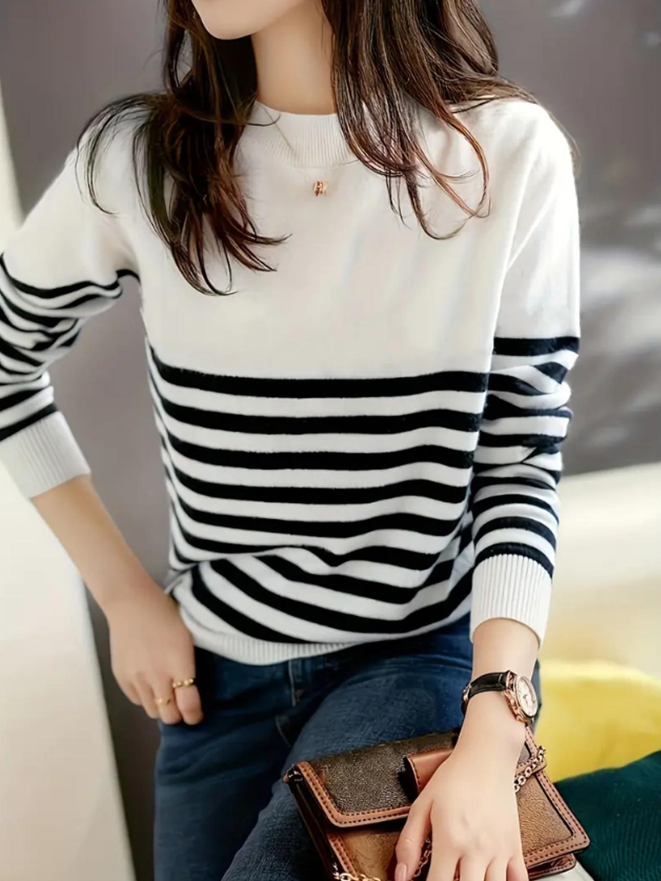 Damen Feinstrickpullover mit maritimem Streifenmuster und Rundhalsausschnitt Stalluxe