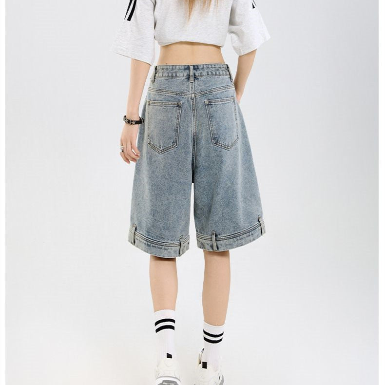 Damen klassische Denim-Shorts mit weitem Bein Stalluxe
