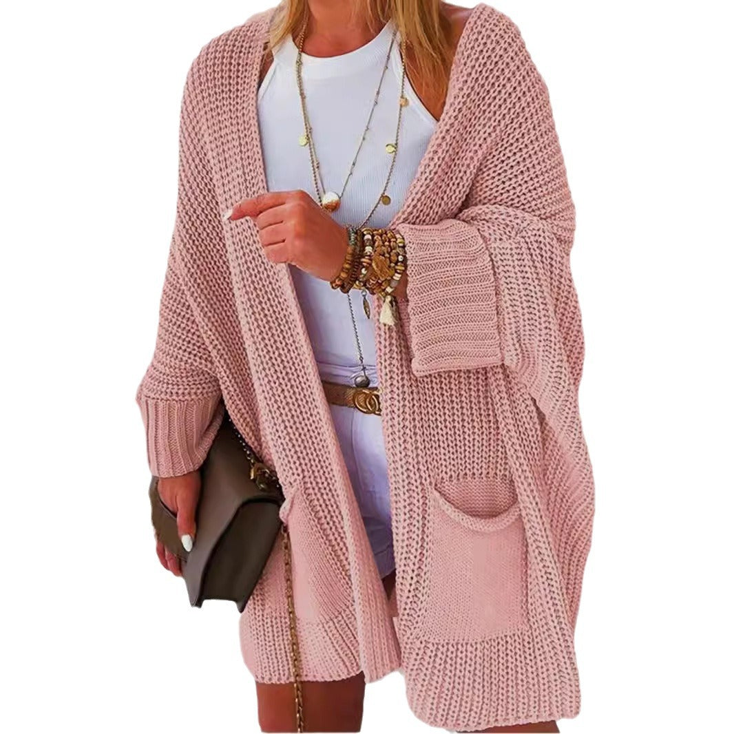 Damen Lässiger Strickcardigan mit praktischen Taschen und voluminösen Ärmeln Stalluxe
