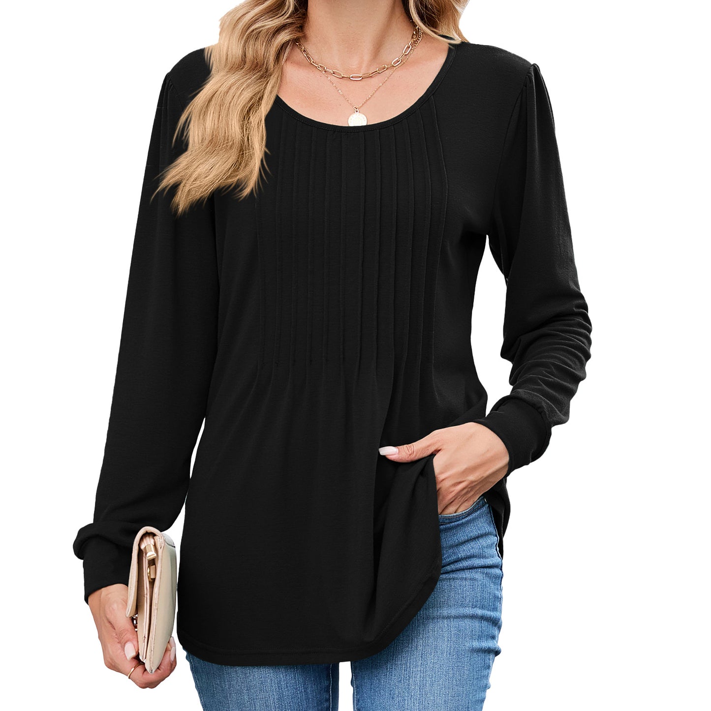 Damen Langarmshirt mit dekorativen Falten Stalluxe
