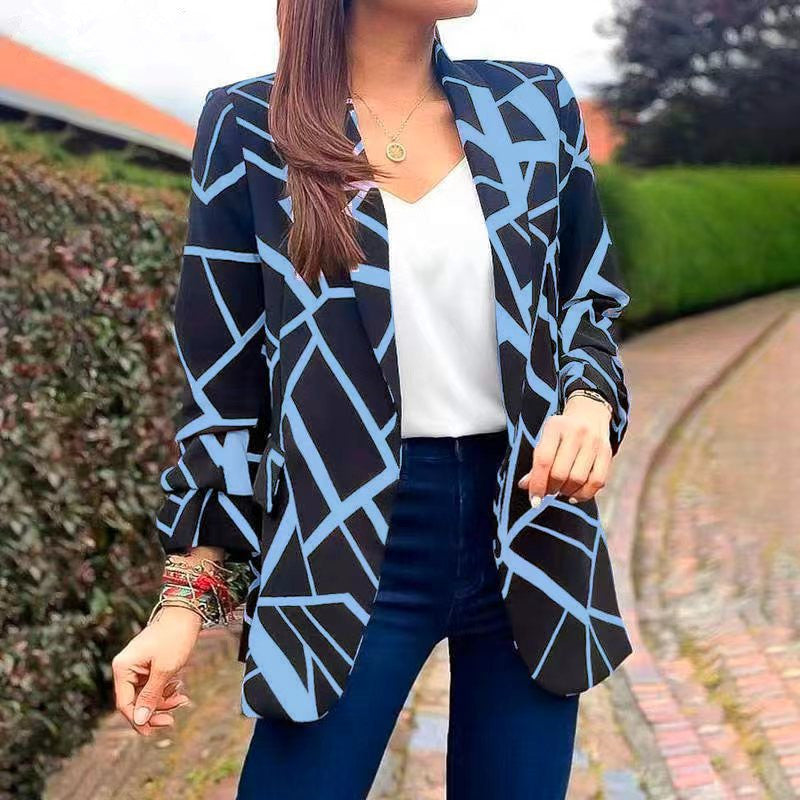 Damen Blazer mit modernem geometrischen Muster und lässiger Passform Stalluxe